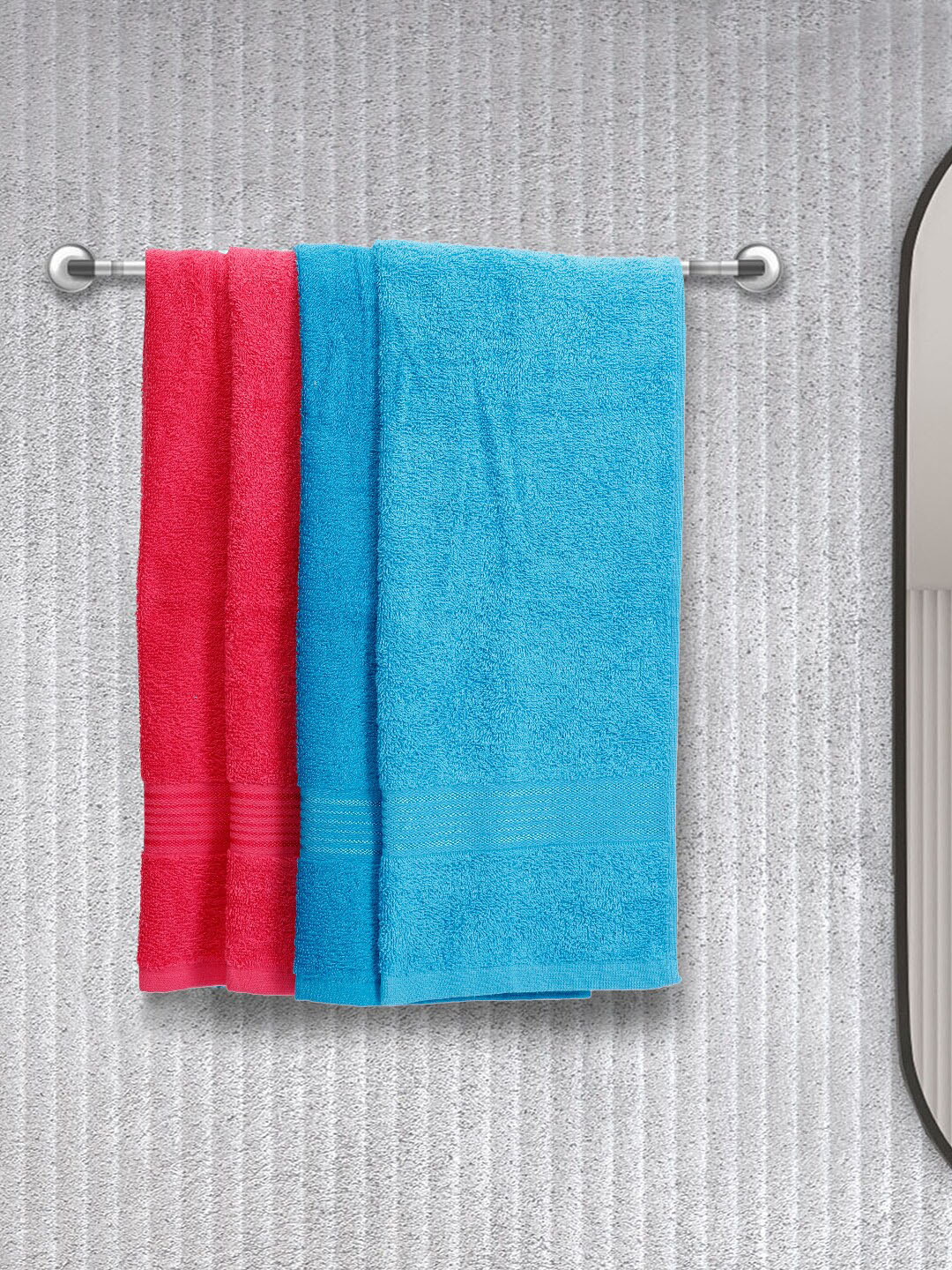 BIANCA Turquoise Blue & Pink Set of 4 Solid 380 GSM Cotton Hand Towels Price in India