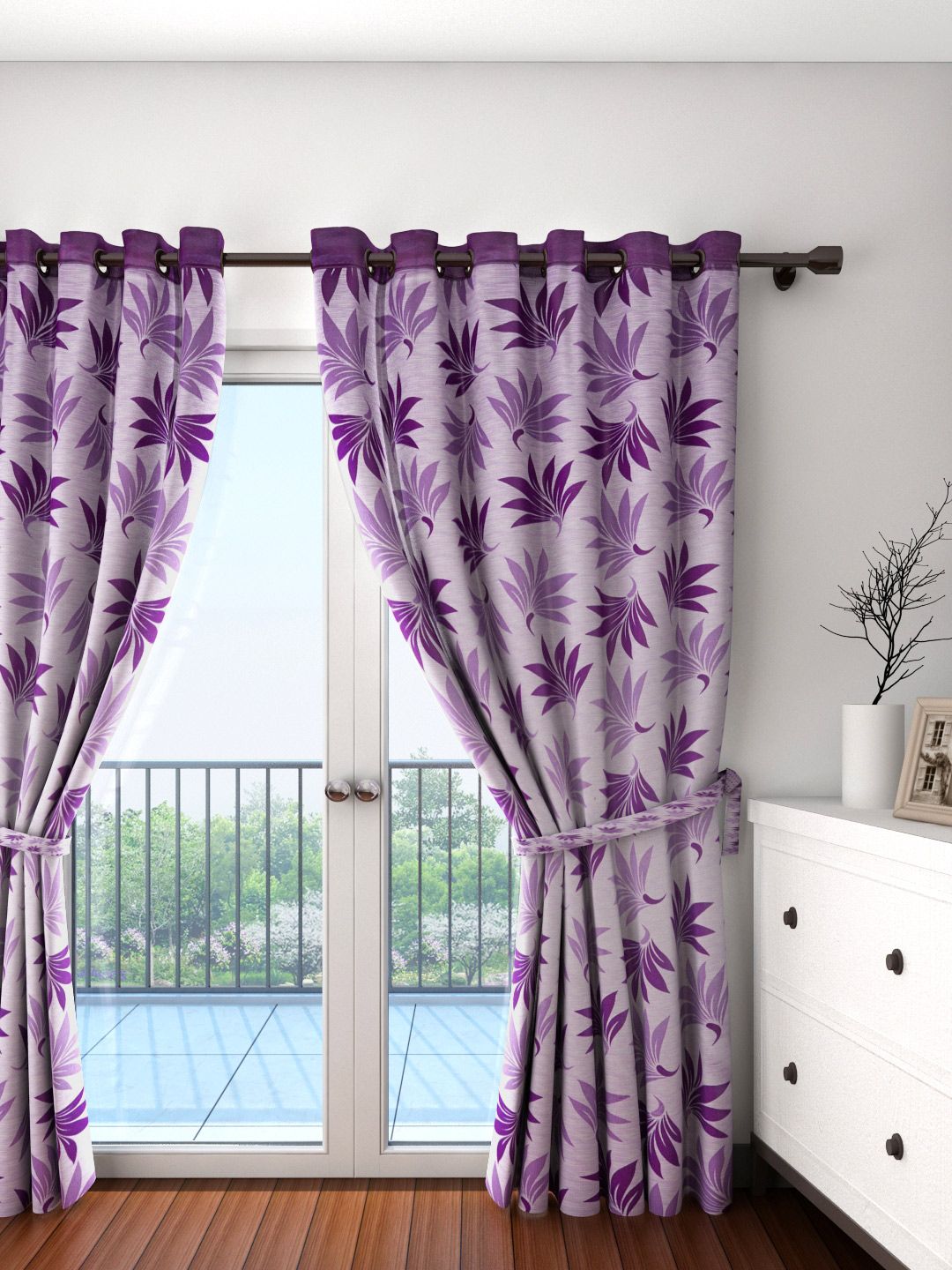 Cortina Purple Single Leaf Print Door Curtain Price in India