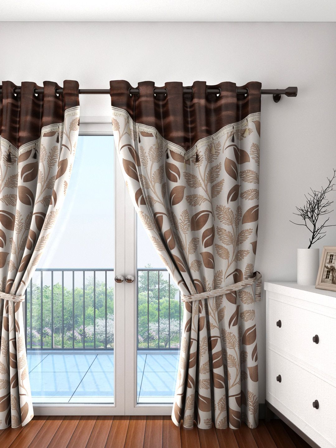 Cortina Beige Single Leaf Print Door Curtain Price in India