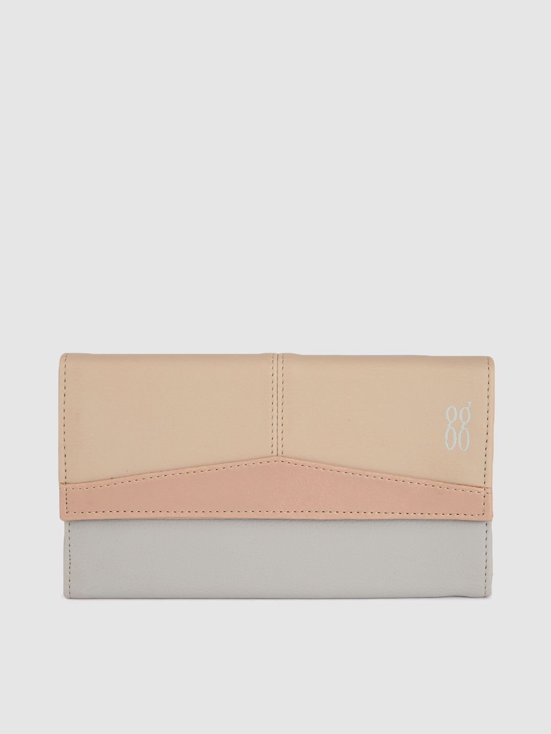 Baggit Women Grey & Beige Colourblocked Three Fold Wallet Price in India