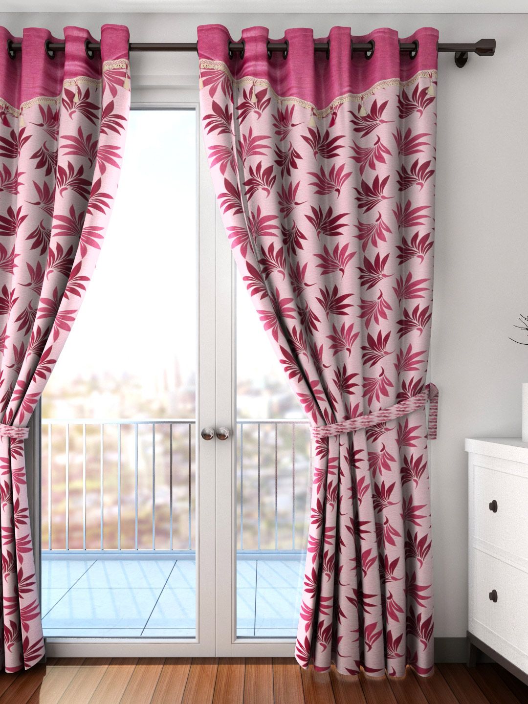 Cortina Pink Single Floral Print Long Door Curtain Price in India