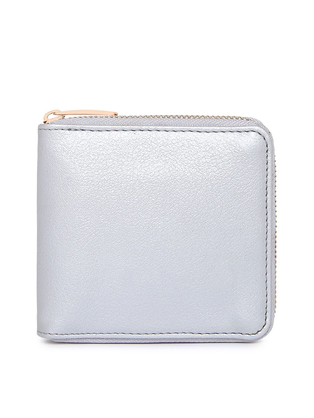 KLEIO Women Silver Solid Zip Around Wallet Price in India