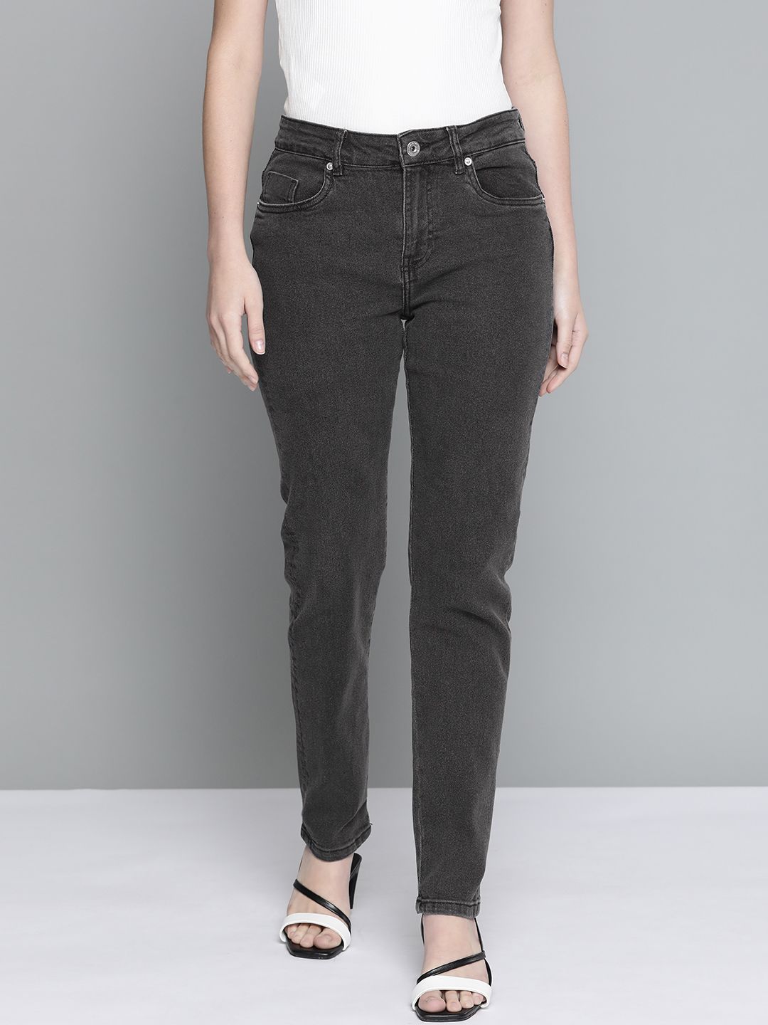 Chemistry Women Charcoal Grey Slim Fit Stretchable Jeans Price in India