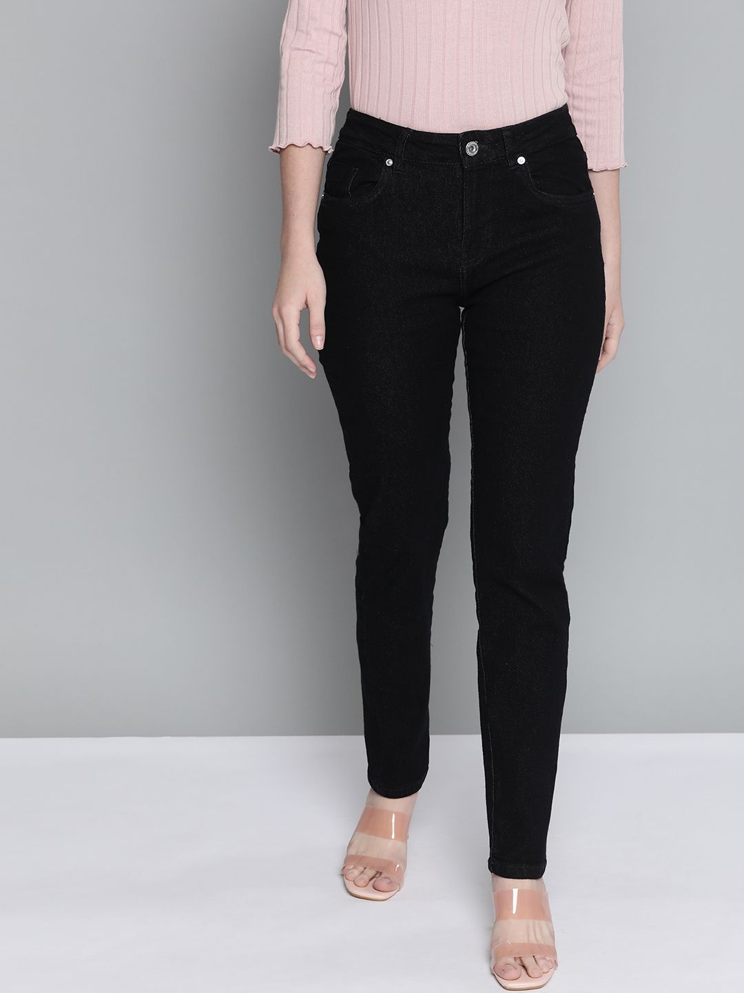 Chemistry Women Black Slim Fit Stretchable Jeans Price in India