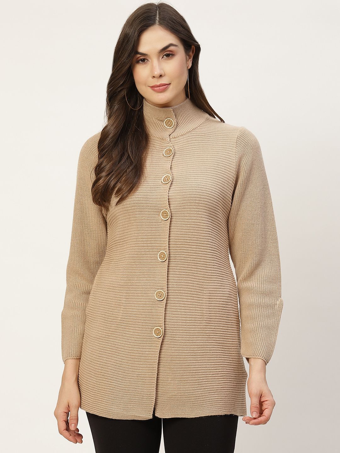 APSLEY Women Beige Ribbed Cardigan Price in India