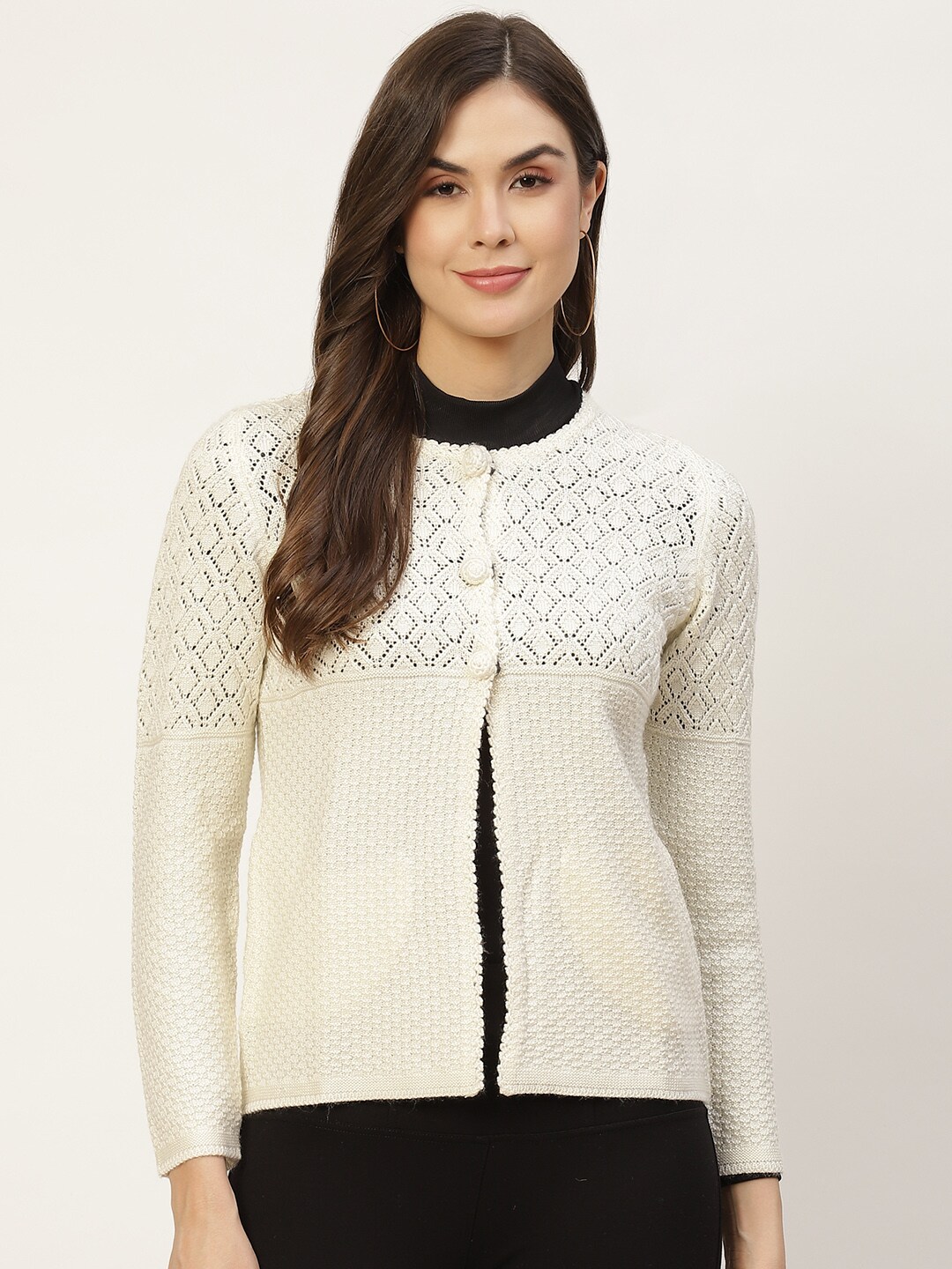APSLEY Women Off White Cardigan Price in India