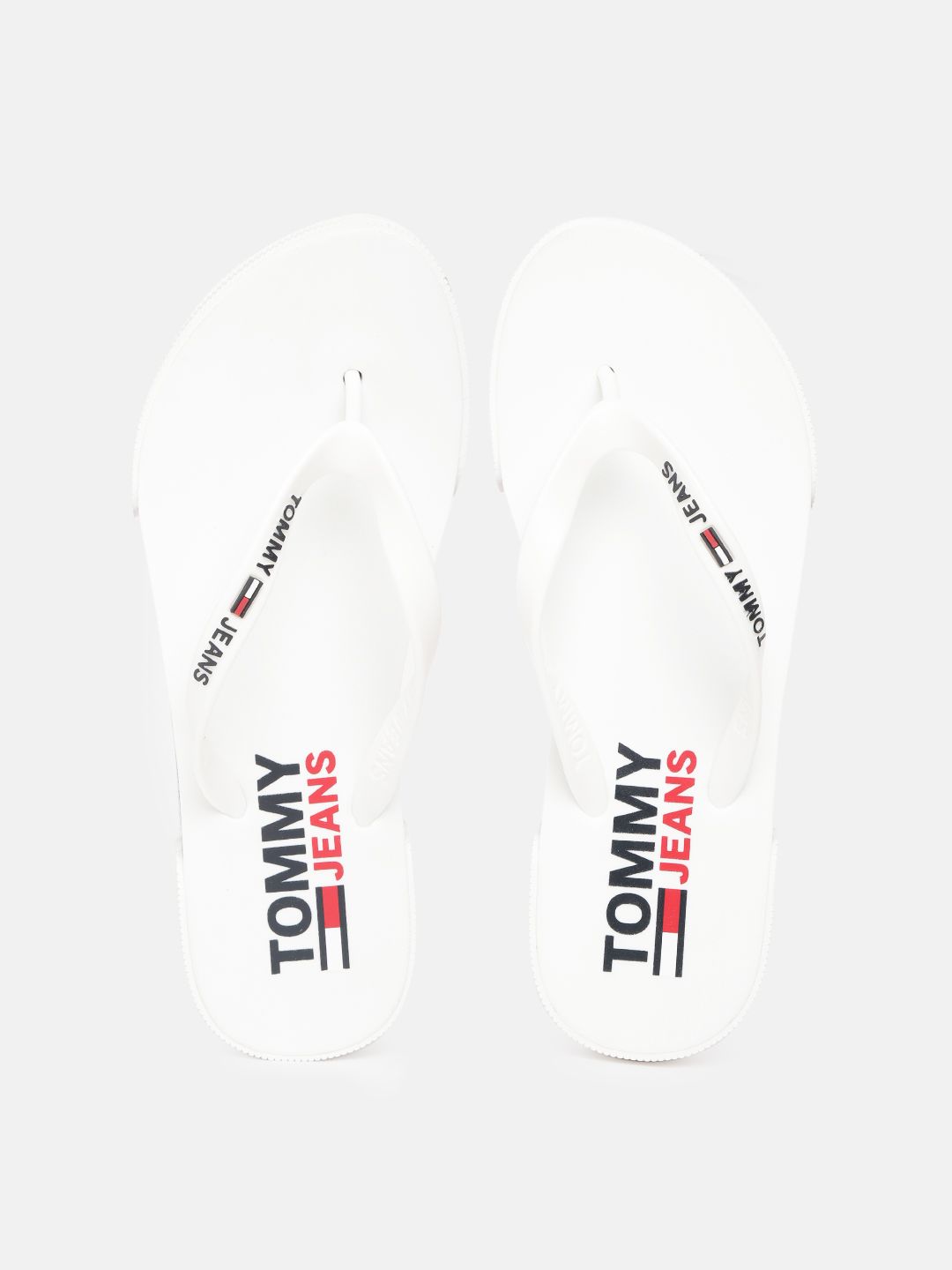 Tommy Hilfiger Women White & Navy Brand Logo Print Detail Thong Flip-Flops Price in India