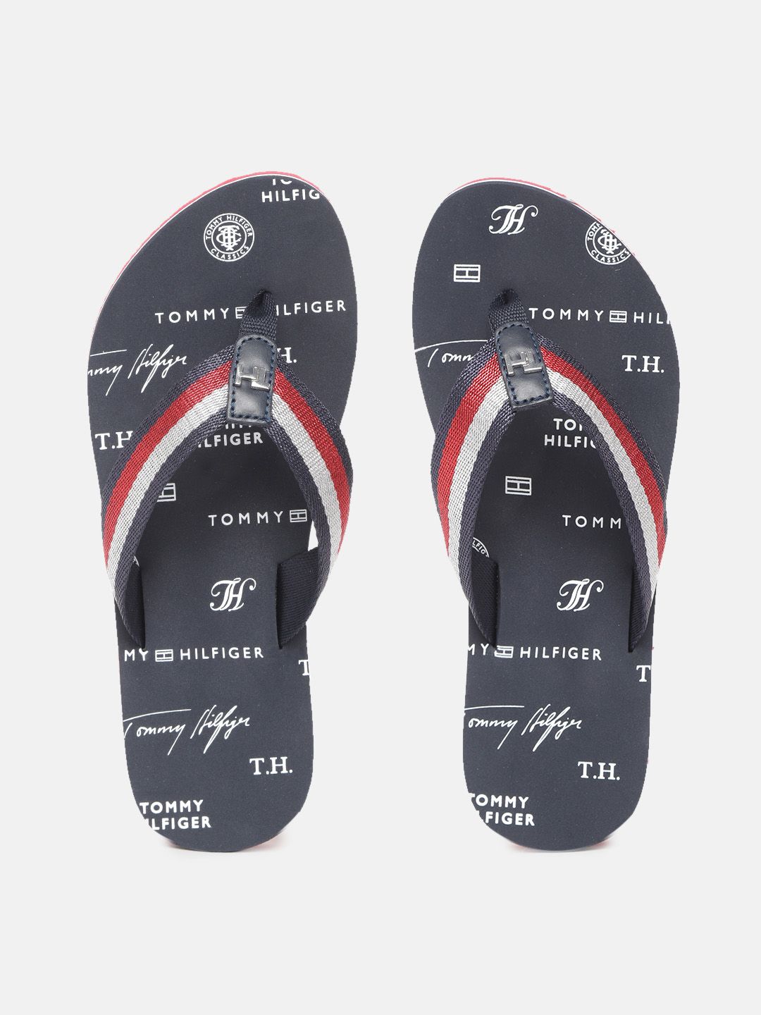 Tommy Hilfiger Women Navy Blue & Red Brand Logo Print Thong Flip-Flops Price in India