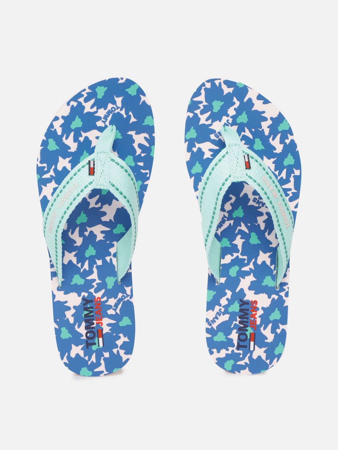 Tommy Hilfiger Women Green & White Printed Thong Flip-Flops Price in India