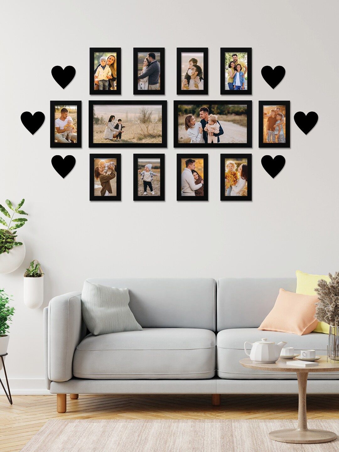 RANDOM Set of 12 Black Solid Wall Photo Frames with Heart Plaque Price in India