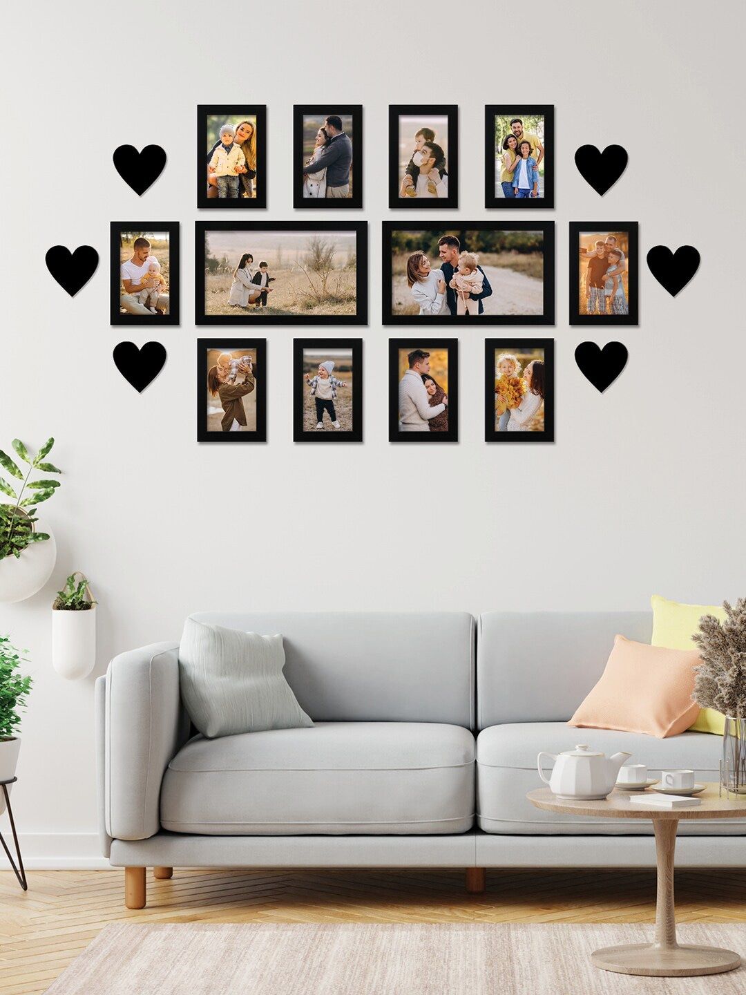 RANDOM RANDOM Set of 12 Black Solid Wall Photo Frames with Heart Plaque