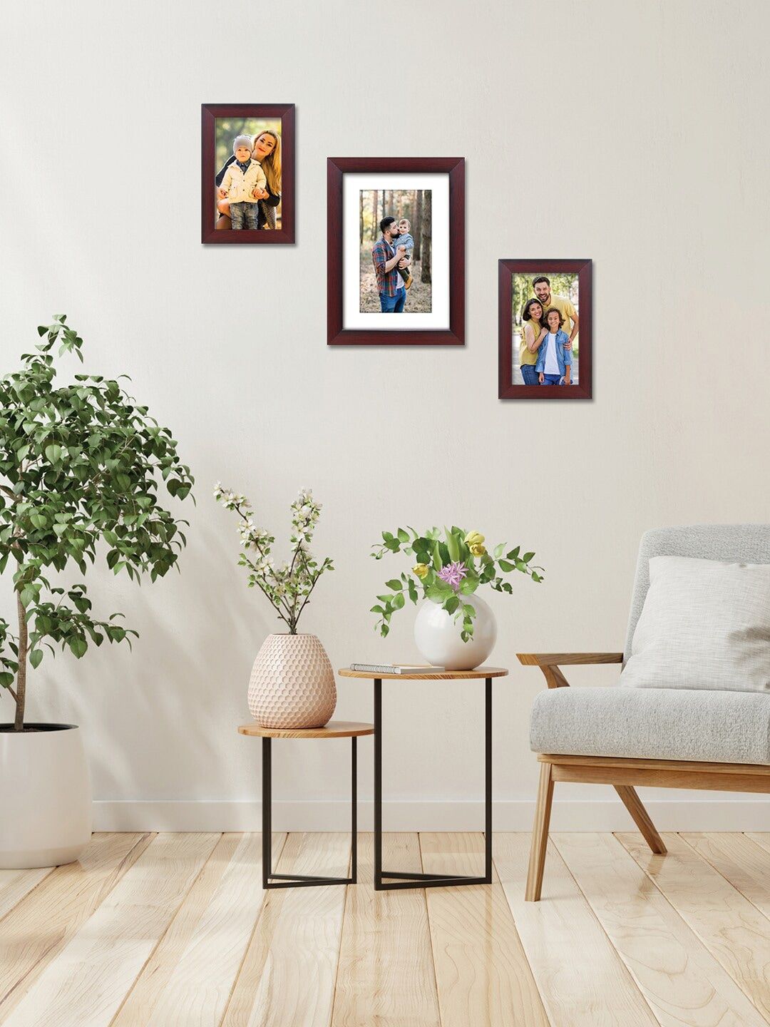 RANDOM Set Of 3 Burgundy Solid Individual Wall Photo Frames Price in India