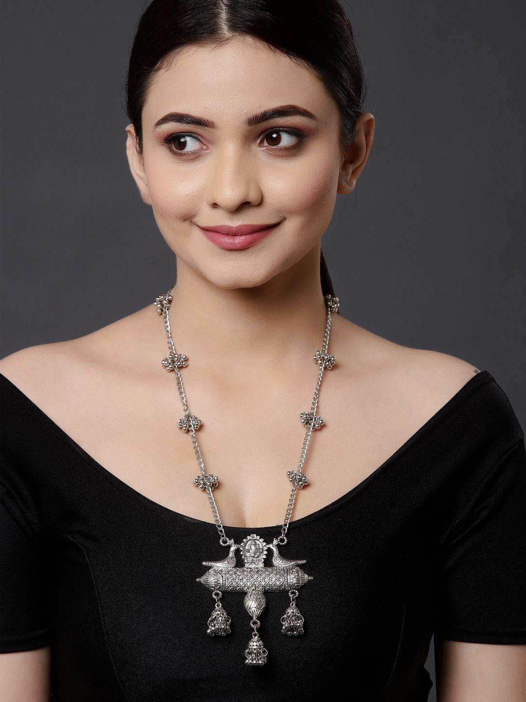 PANASH Silver Brass Silver-Plated Oxidised Necklace Price in India