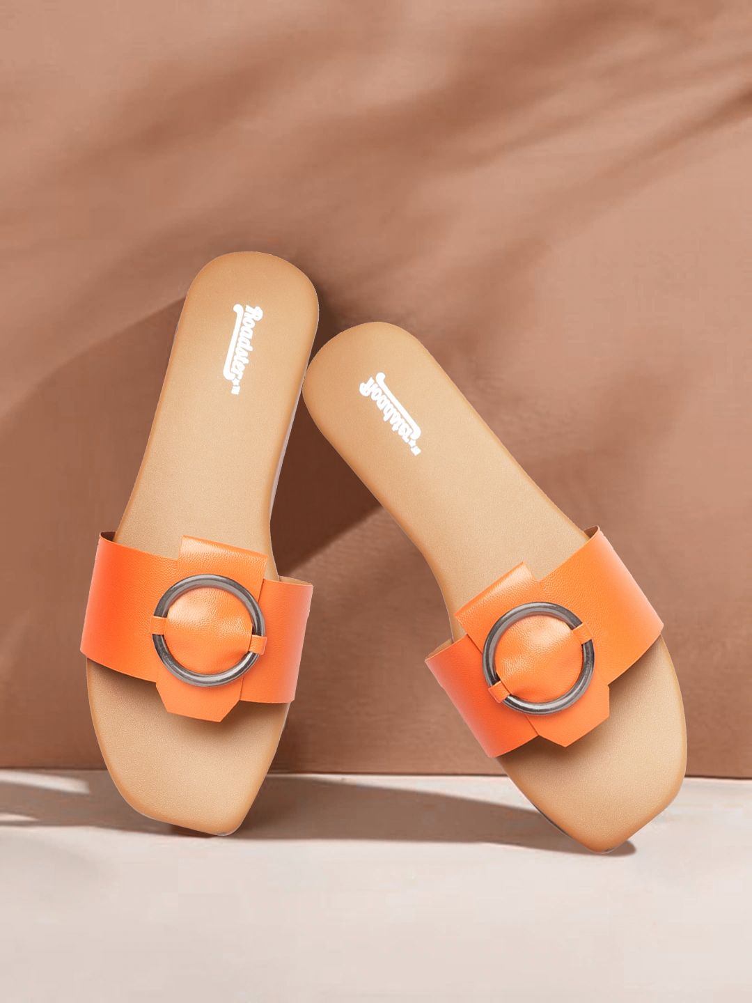 Roadster Women Orange Embellished Open Toe Flats with Buckles Price in India
