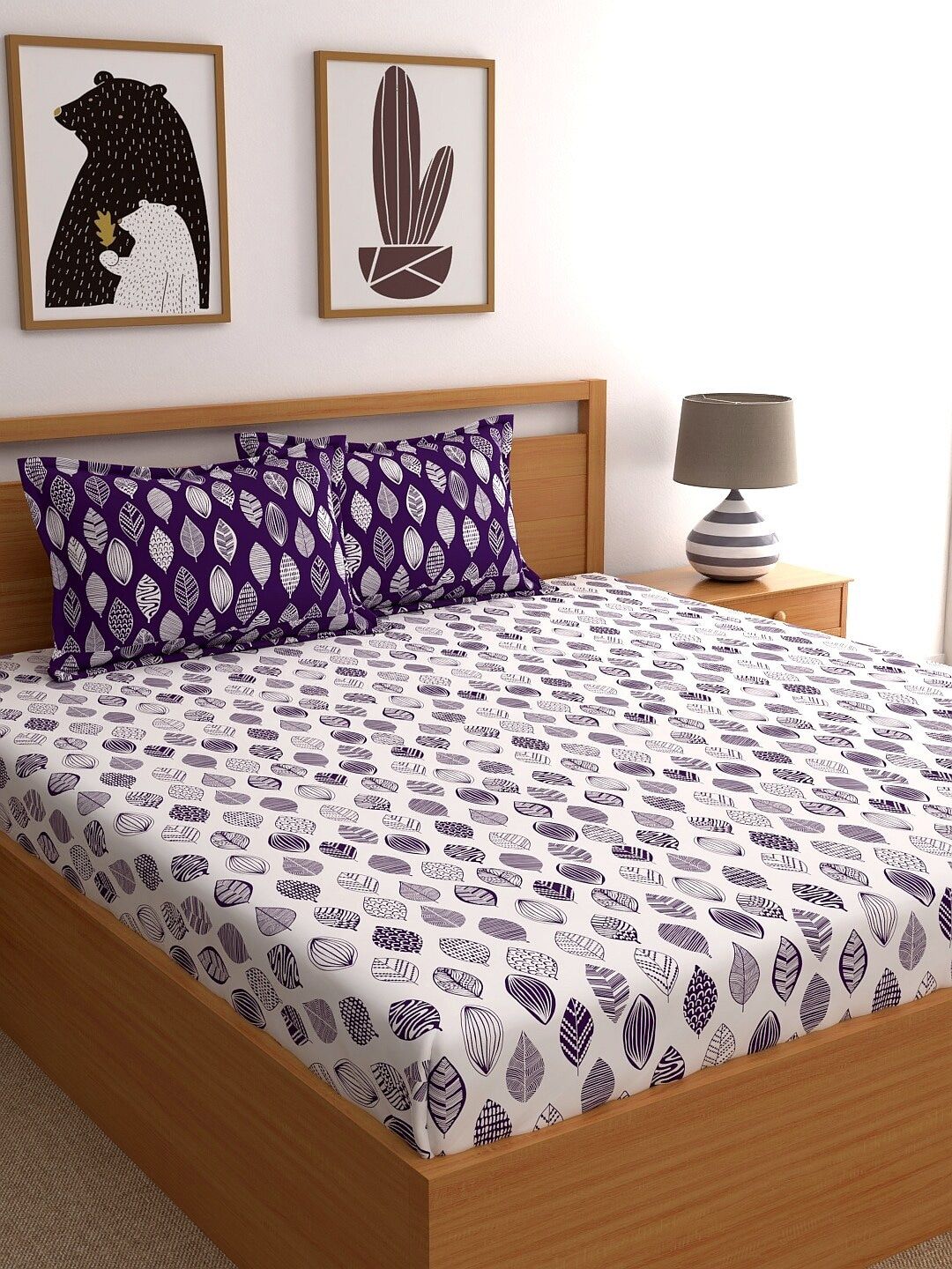 Dreamscape Purple & White Floral 180 TC 100% Queen Bedsheet with 2 Pillow Covers Price in India
