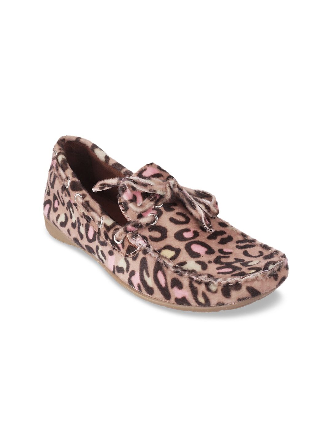 Catwalk Women Brown & Pink Animal Printed Ballerinas with Bows Price in India