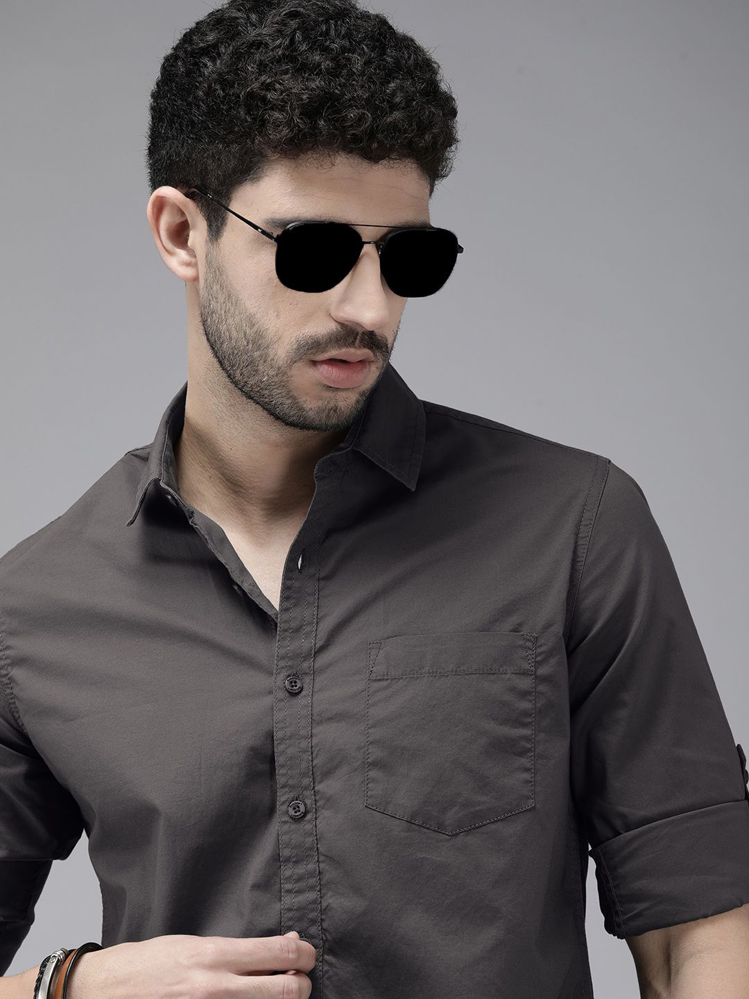 Roadster Men Charcoal Grey Opaque Casual Shirt