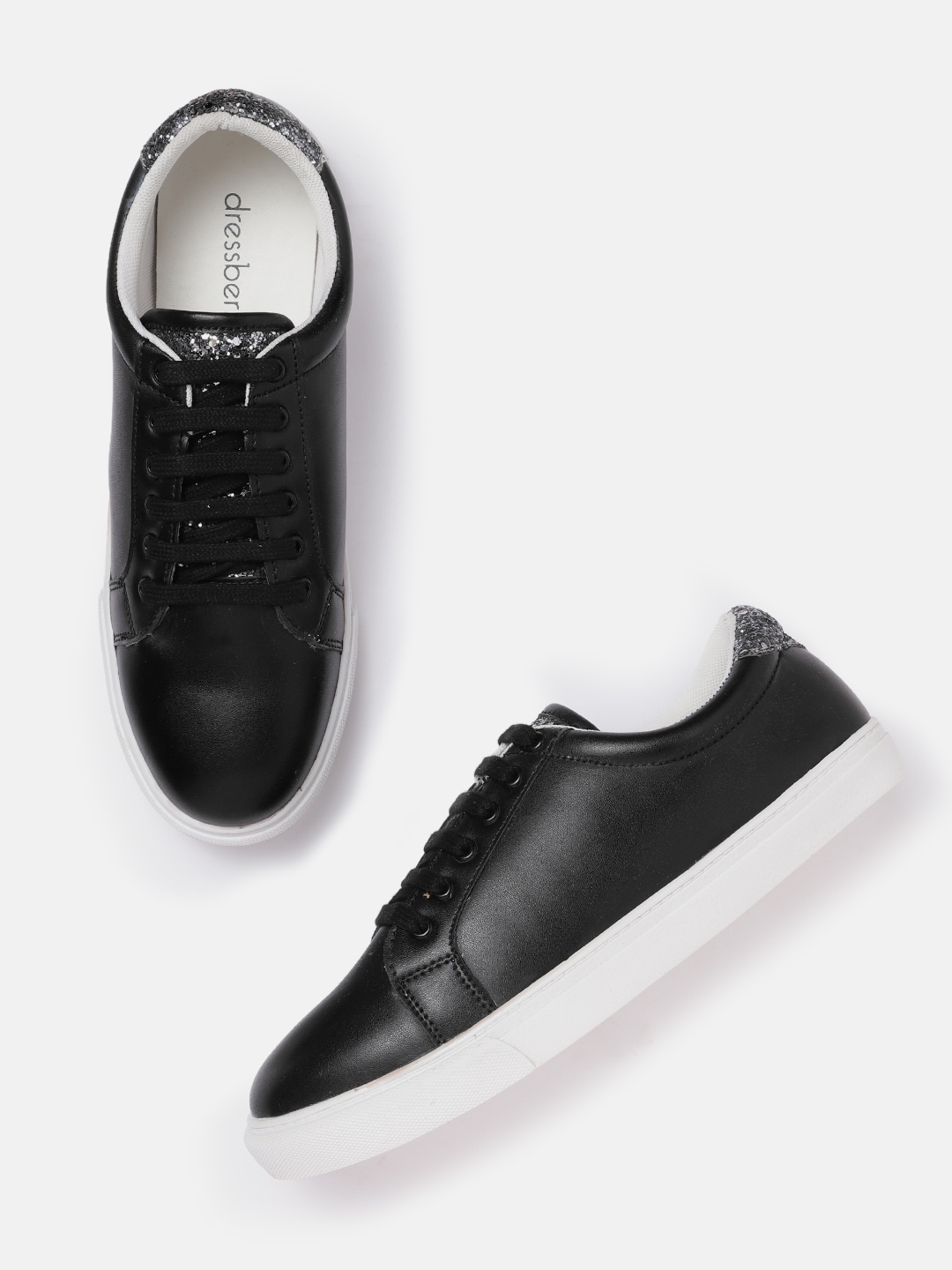 DressBerry Women Black Solid Leather Sneakers Price in India