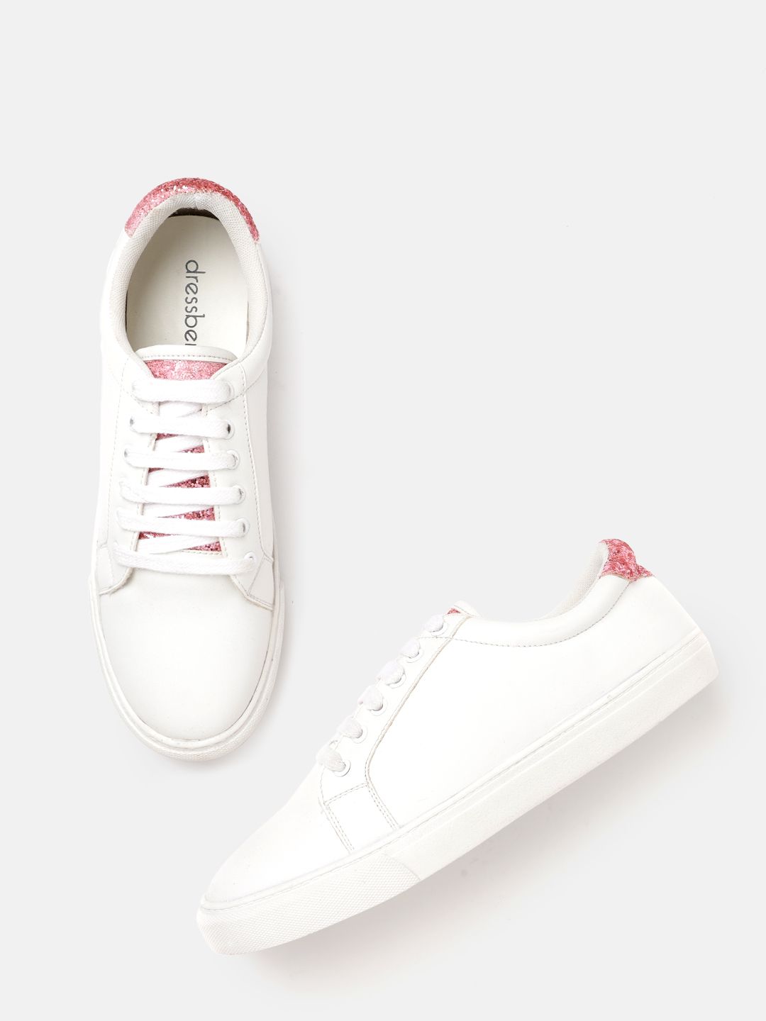 DressBerry Women White Solid Sneakers with Glitter Detail Price in India
