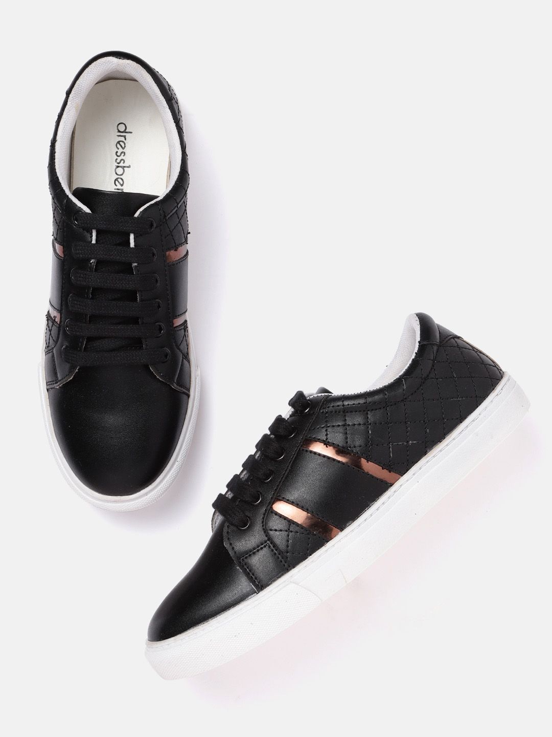DressBerry Women Black Solid Leather Sneakers Price in India