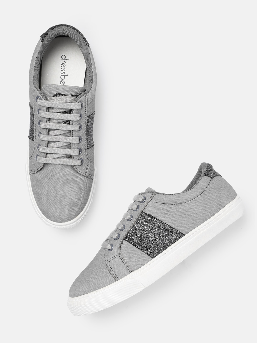 DressBerry Women Grey Solid Leather Sneakers Price in India