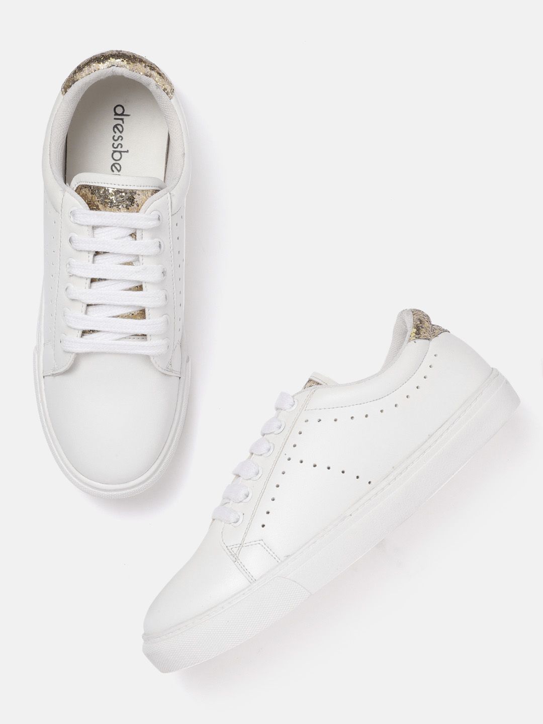 DressBerry Women White Solid Leather Sneakers Price in India