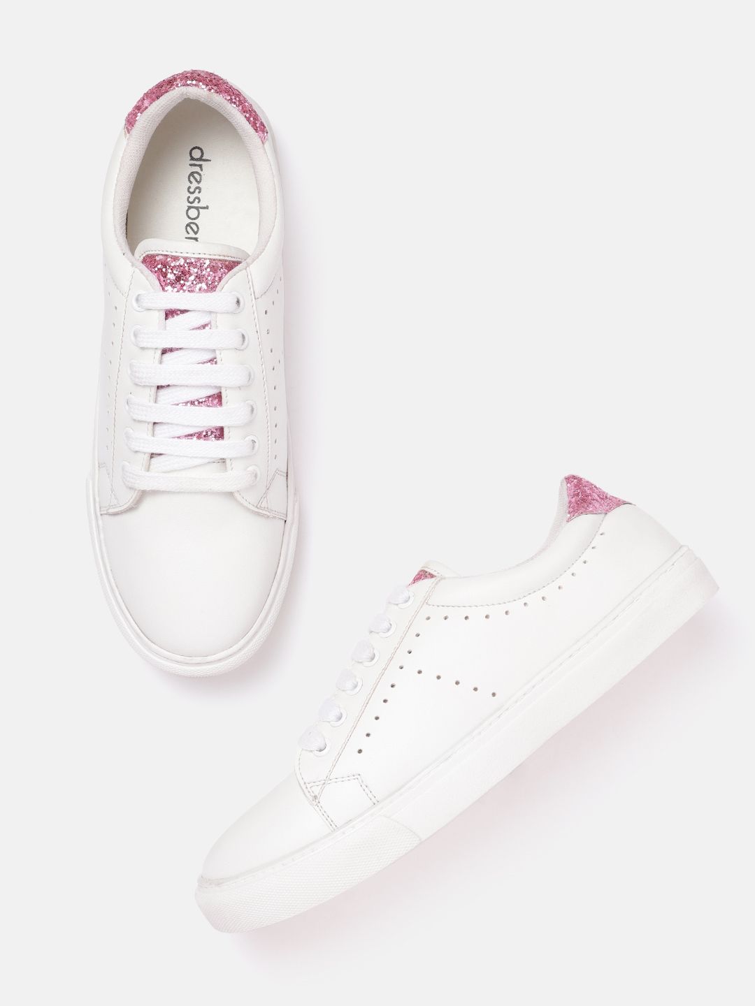 DressBerry Women White Solid Leather Sneakers Price in India