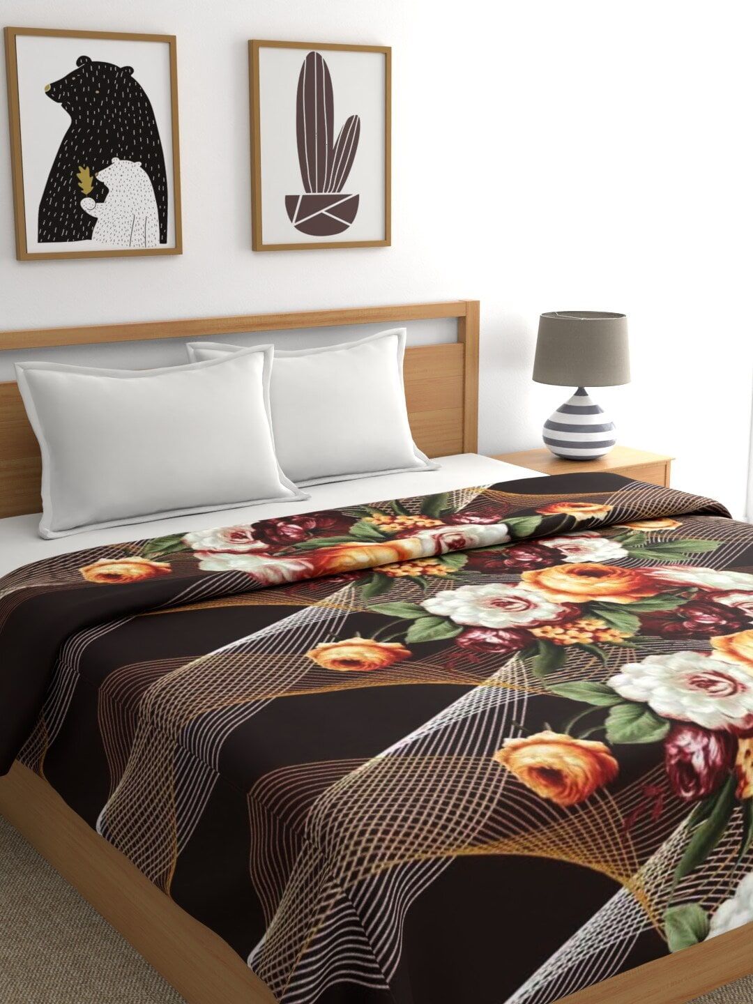 Raymond Home Brown & Green Floral AC Room 300 GSM Double Bed Blanket Price in India
