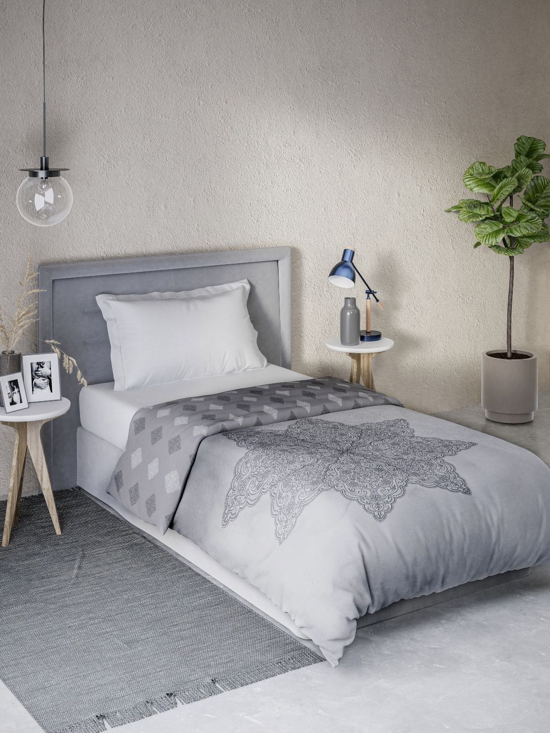 DDecor Grey & White Geometric Mild Winter 150 GSM Single Bed Comforter Price in India