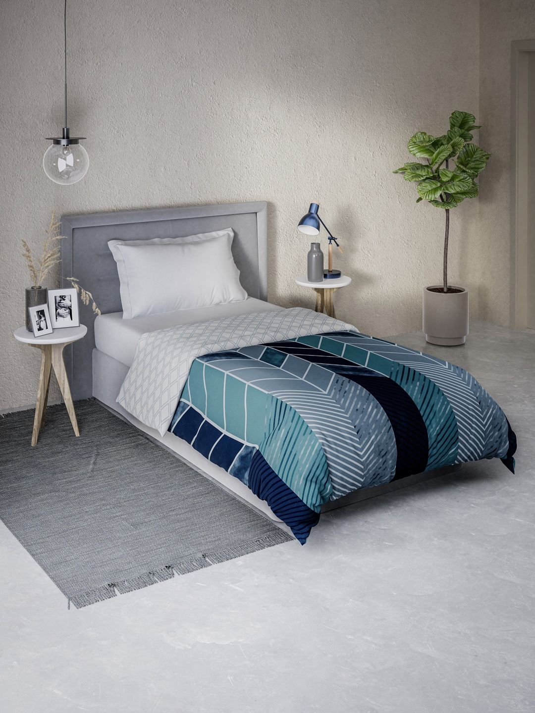 DDecor Teal & Grey Striped Mild Winter 150 GSM Single Bed Comforter Price in India