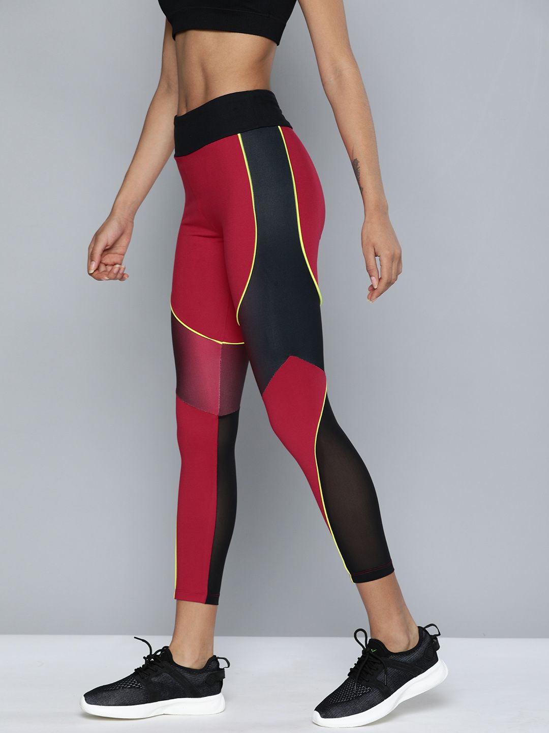 HRX By Hrithik Roshan Training Women Electric Magenta Rapid-Dry Colourblock Tights Price in India