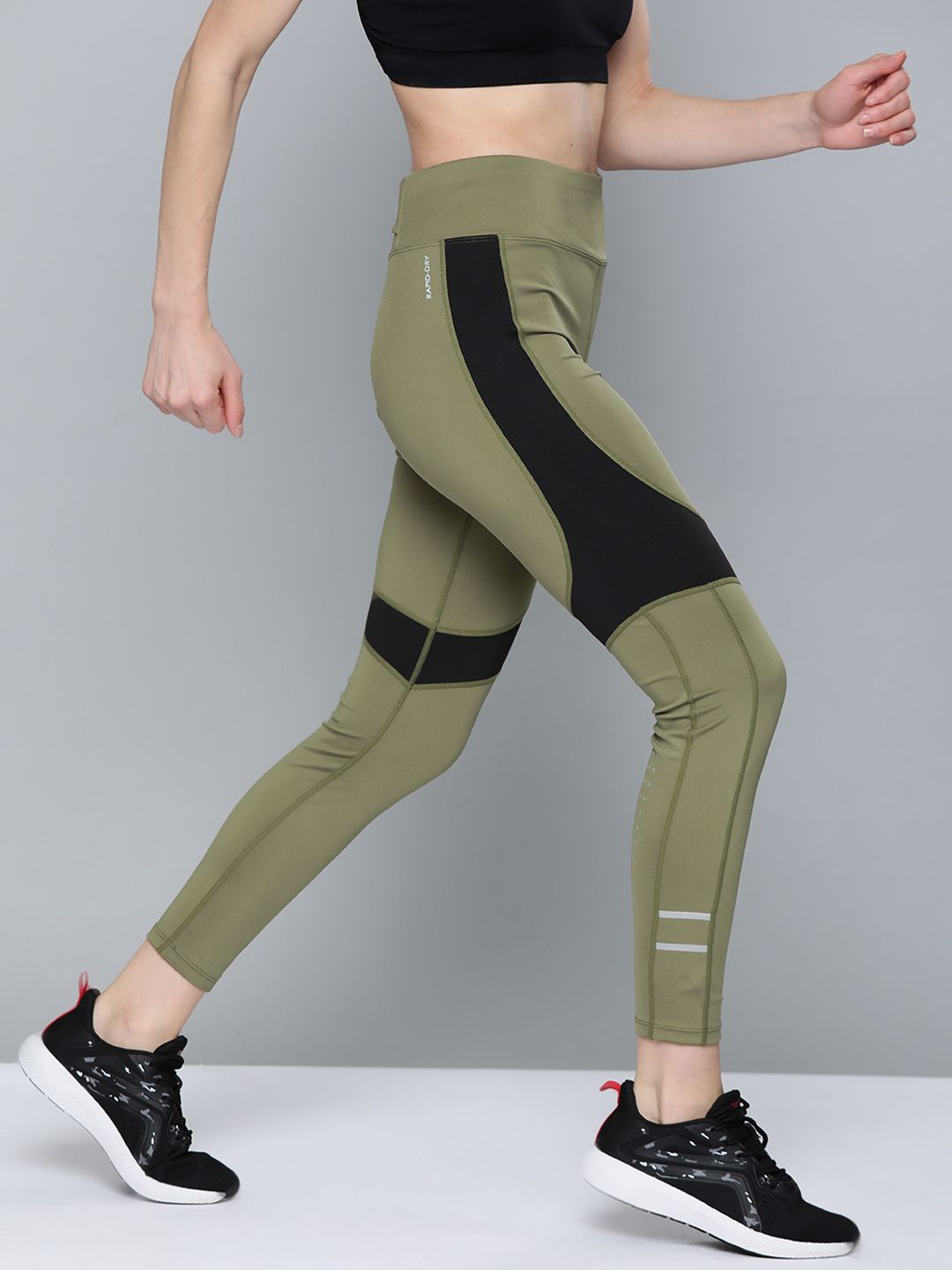 HRX By Hrithik Roshan Running Women Burnt Olive Rapid-Dry Colourblock Tights Price in India