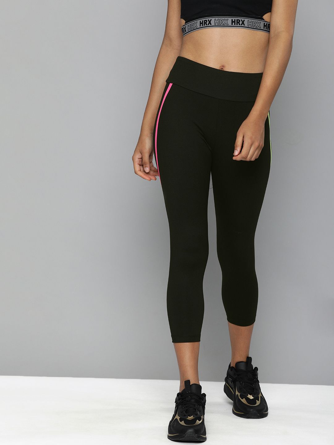 HRX By Hrithik Roshan Training Women Jet Black Rapid-Dry Colourblock Tights Price in India