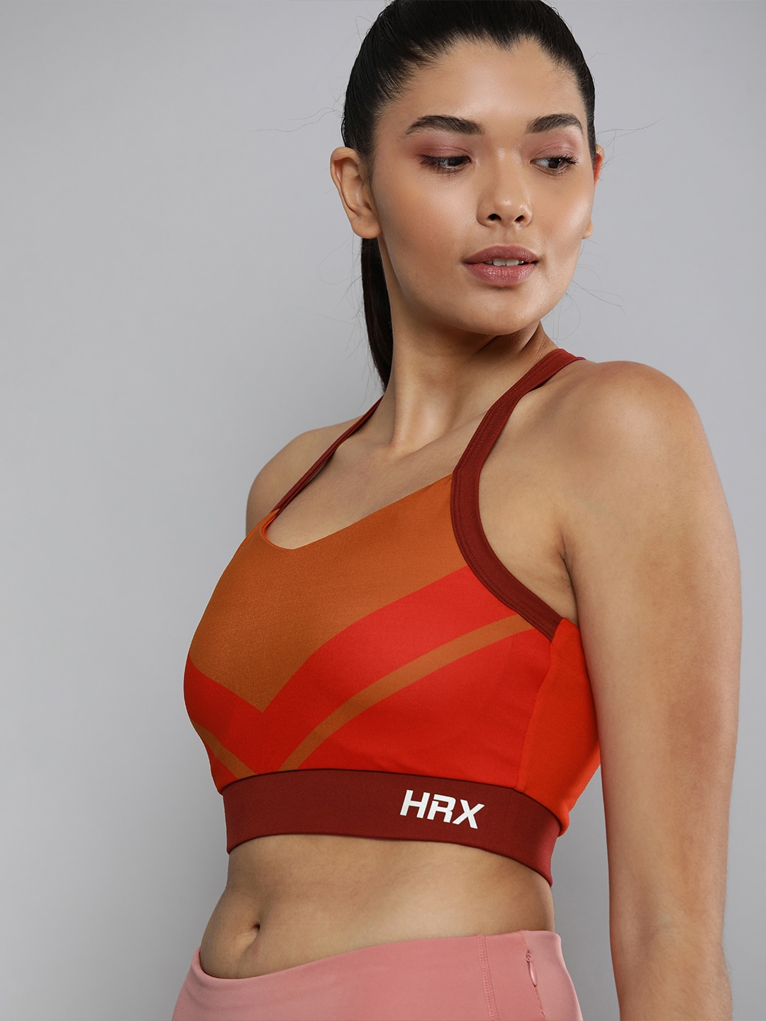 HRX By Hrithik Roshan Women Red Running Rapid-Dry Colourblocked Sports Bra Price in India