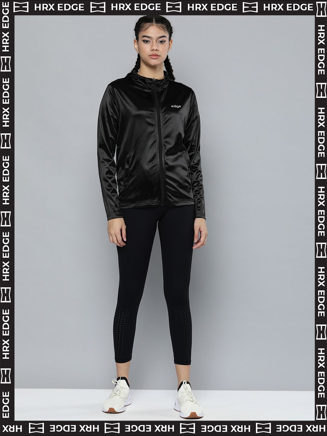 HRX By Hrithik Roshan EDGE Lifestyle Women Jet Black Rapid-Dry AOP Jackets Price in India
