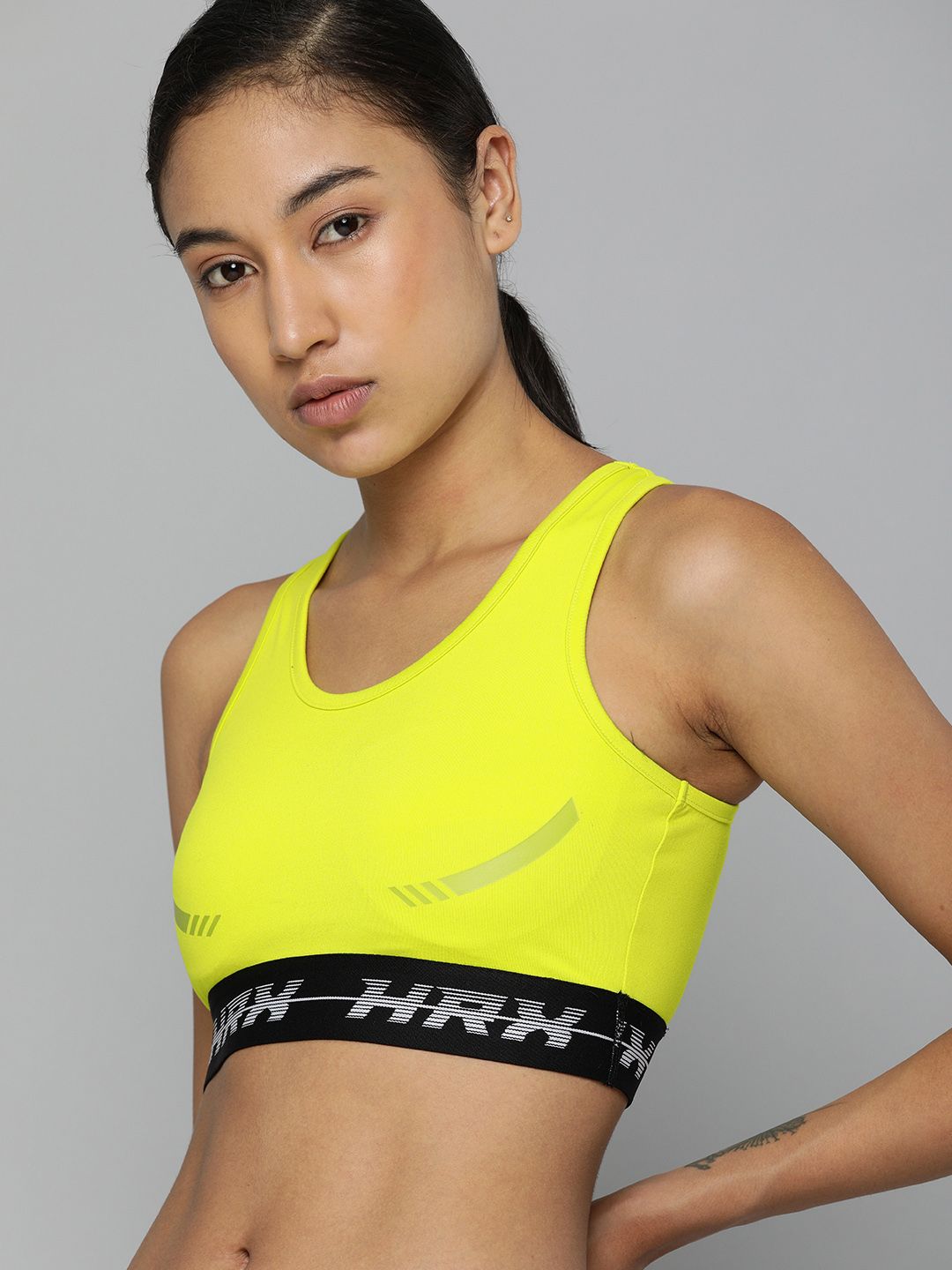 HRX By Hrithik Roshan Running Women Neon Lime Rapid-Dry Brand Carrier Sports Bra Price in India