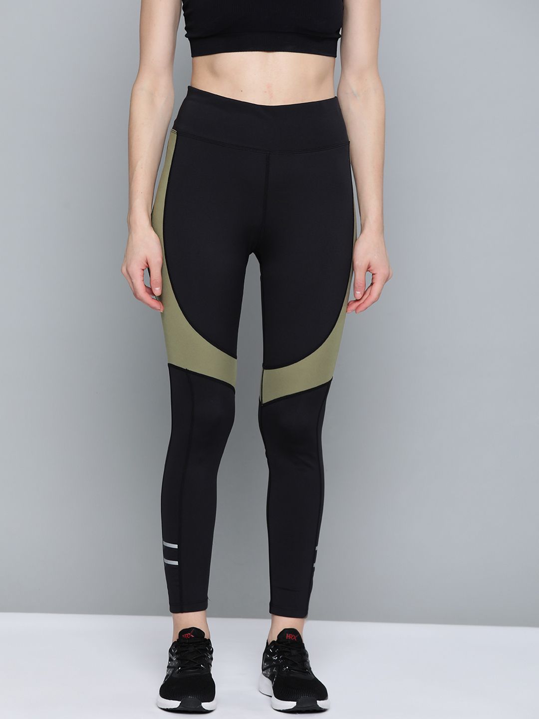 HRX By Hrithik Roshan Running Women Jet Black Rapid-Dry Colourblock Tights Price in India