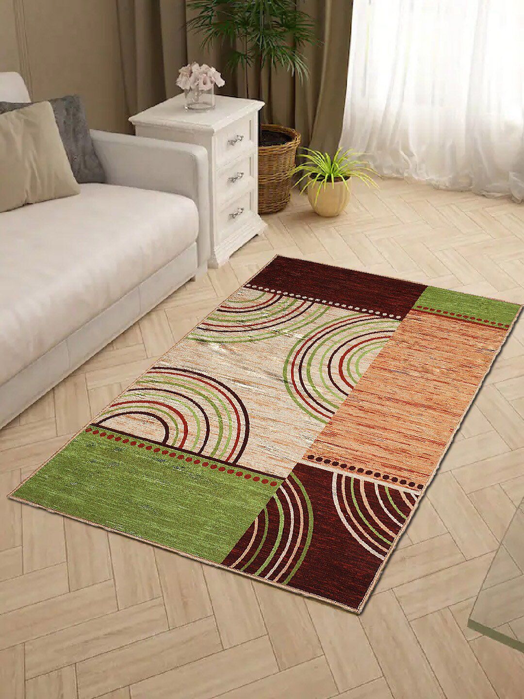 Status Green & Maroon Printed Anti-Skid Carpet Price in India