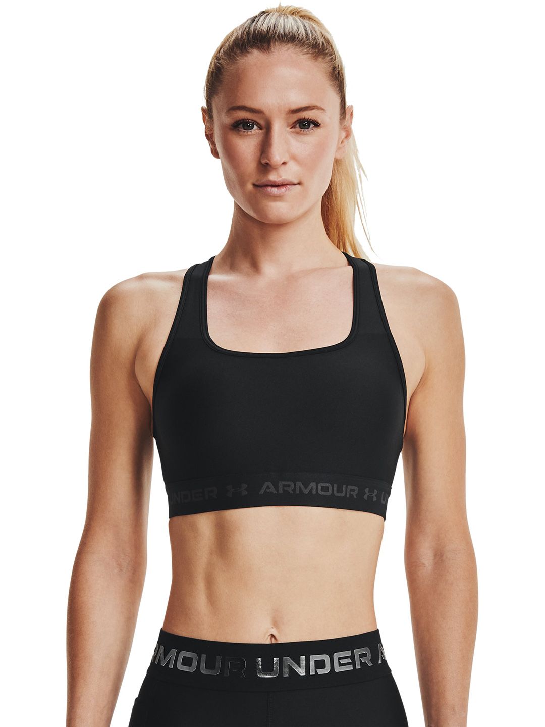 UNDER ARMOUR Women Black Mid Crossback Lightly Padded Medium Coverage Sports Bra Price in India