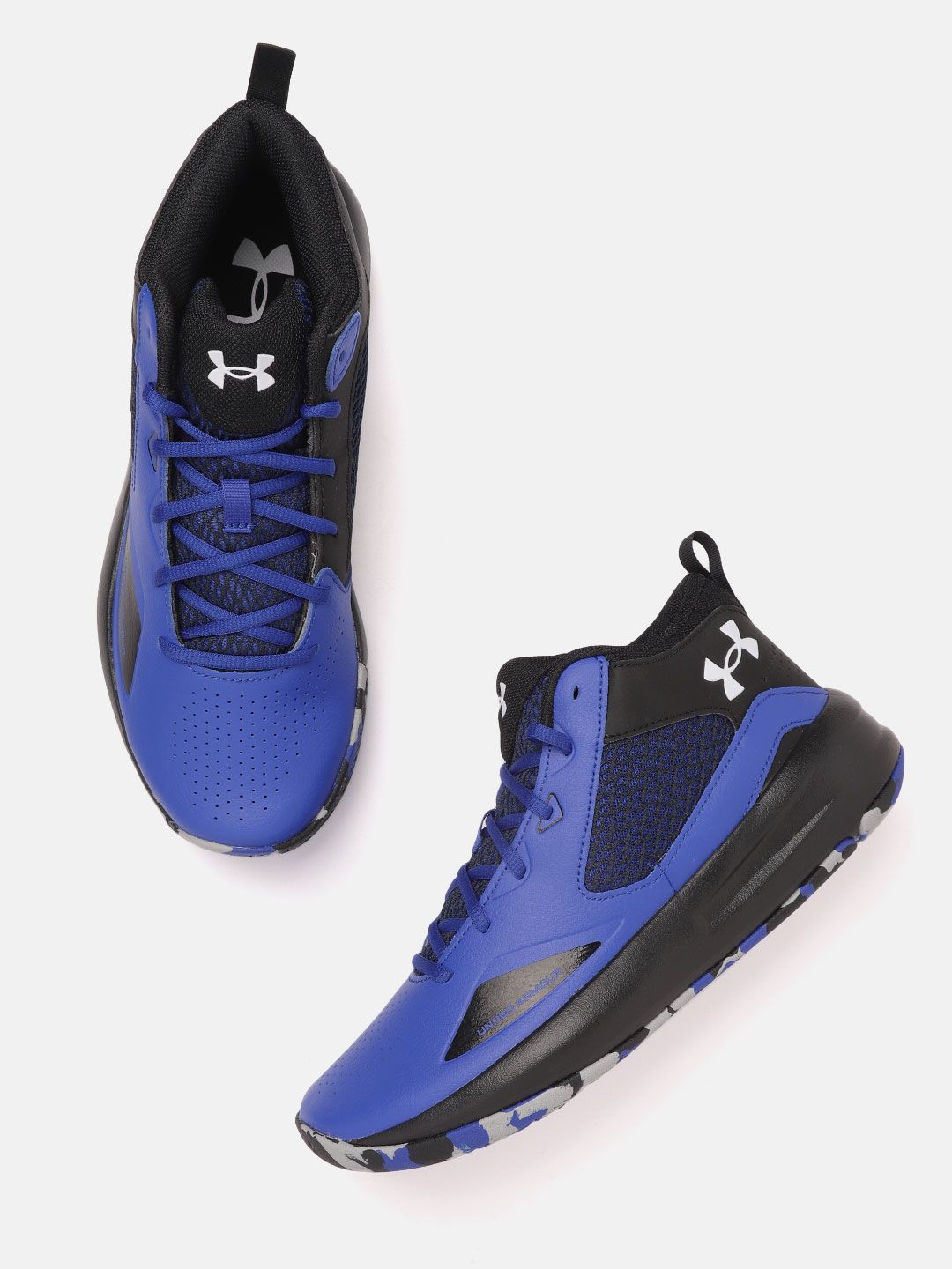 Under armour basketball shoes blue and black sale