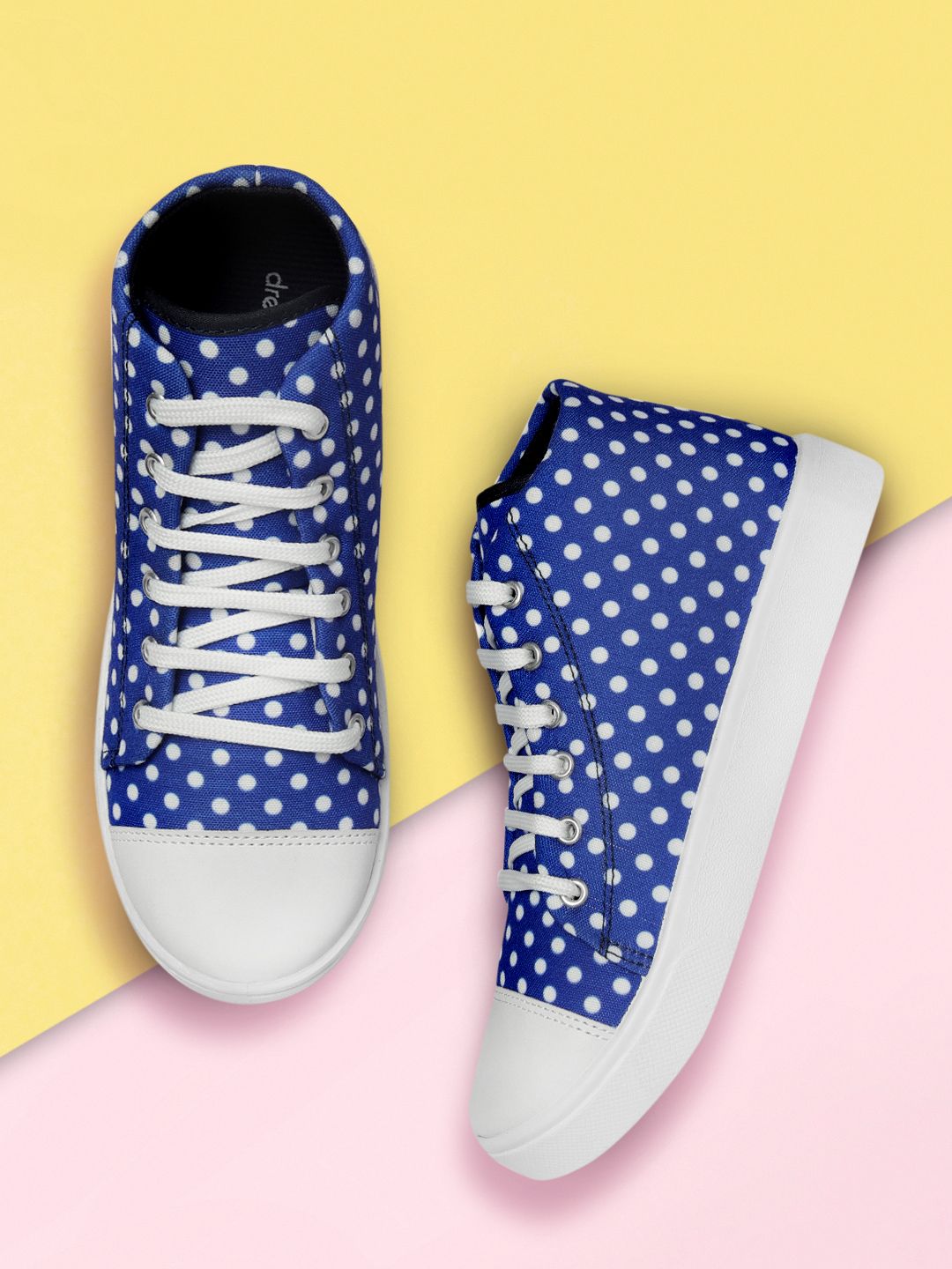 DressBerry Women Blue Polka Dot Printed Mid-Top Sneakers Price in India
