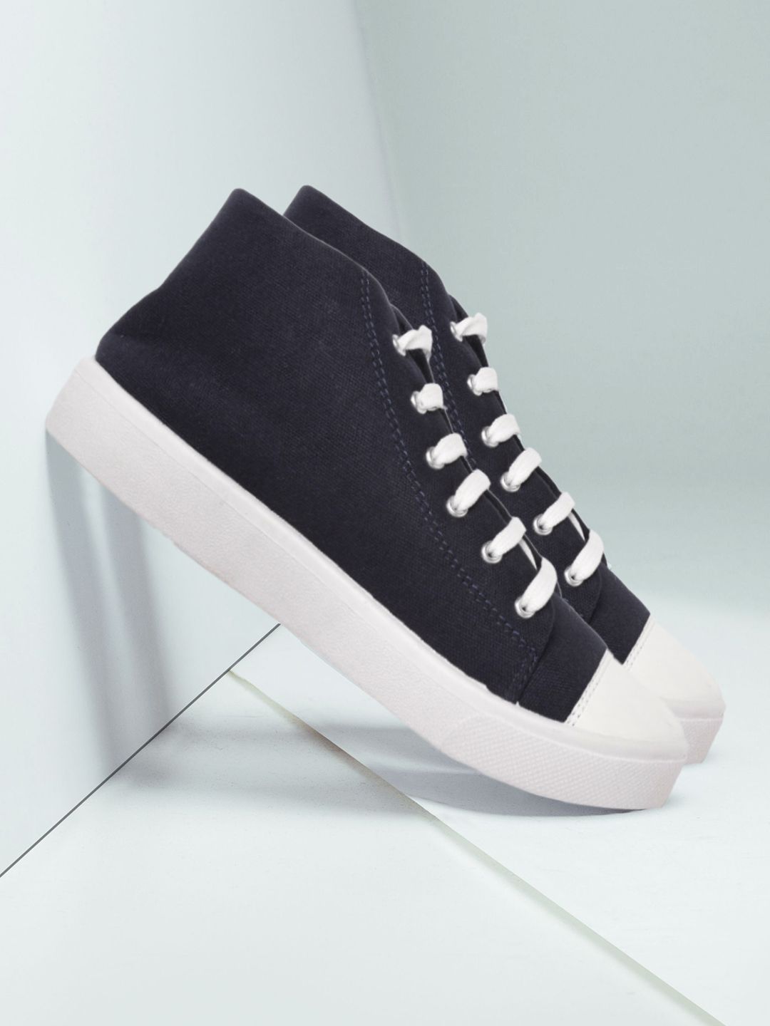 DressBerry Women Navy Blue Solid Mid-Top Sneakers Price in India