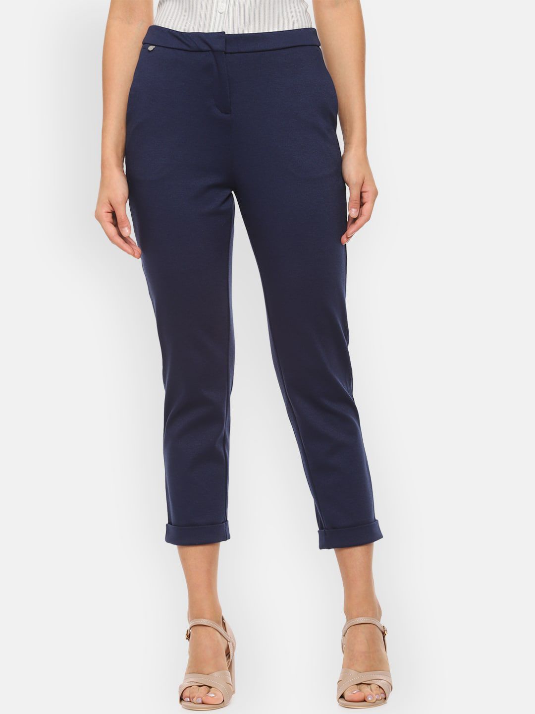 Van Heusen Woman Women Navy Blue Trousers Price in India