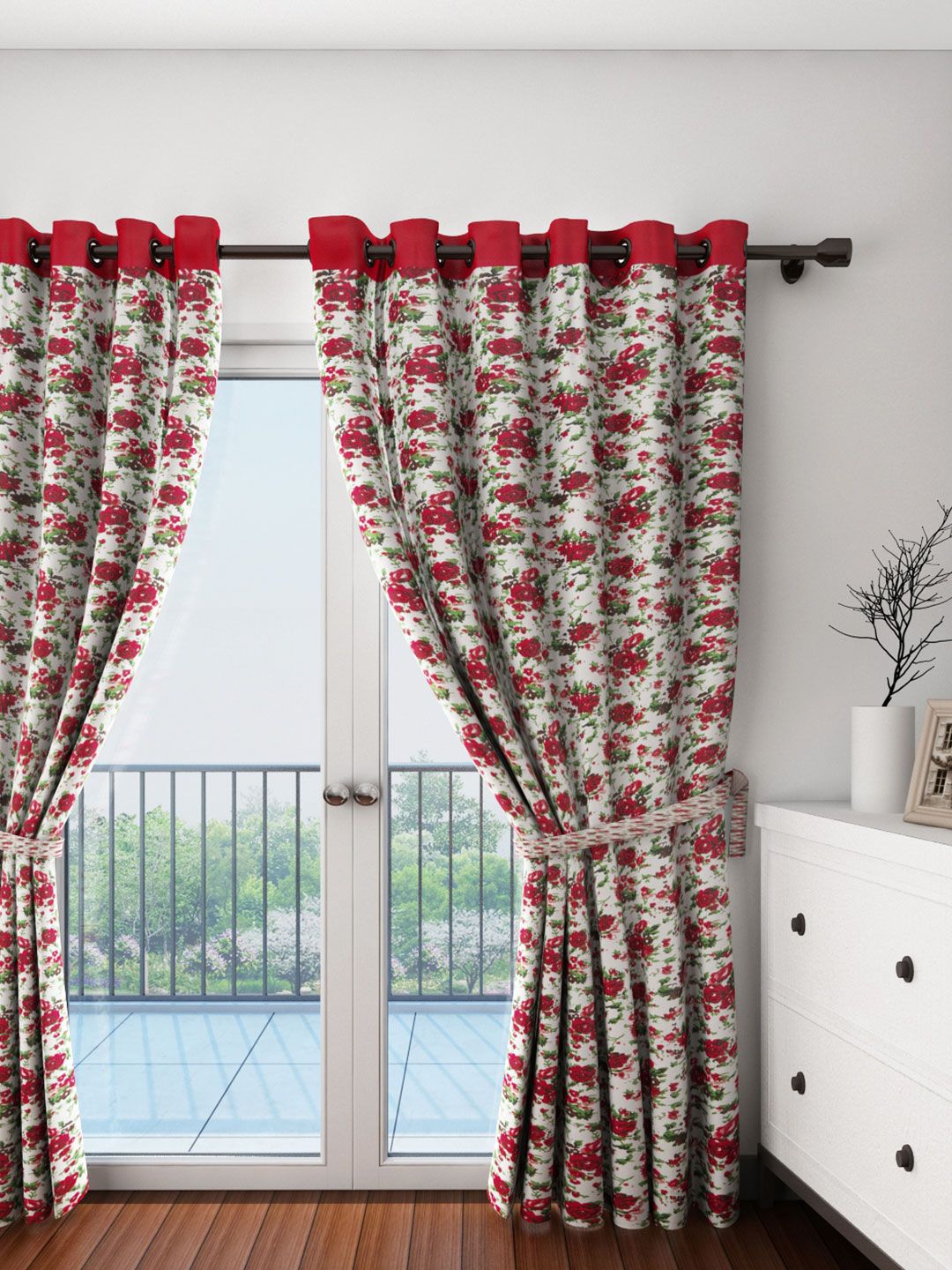 SWAYAM Off-White & Red Single Printed Door Curtain Price in India