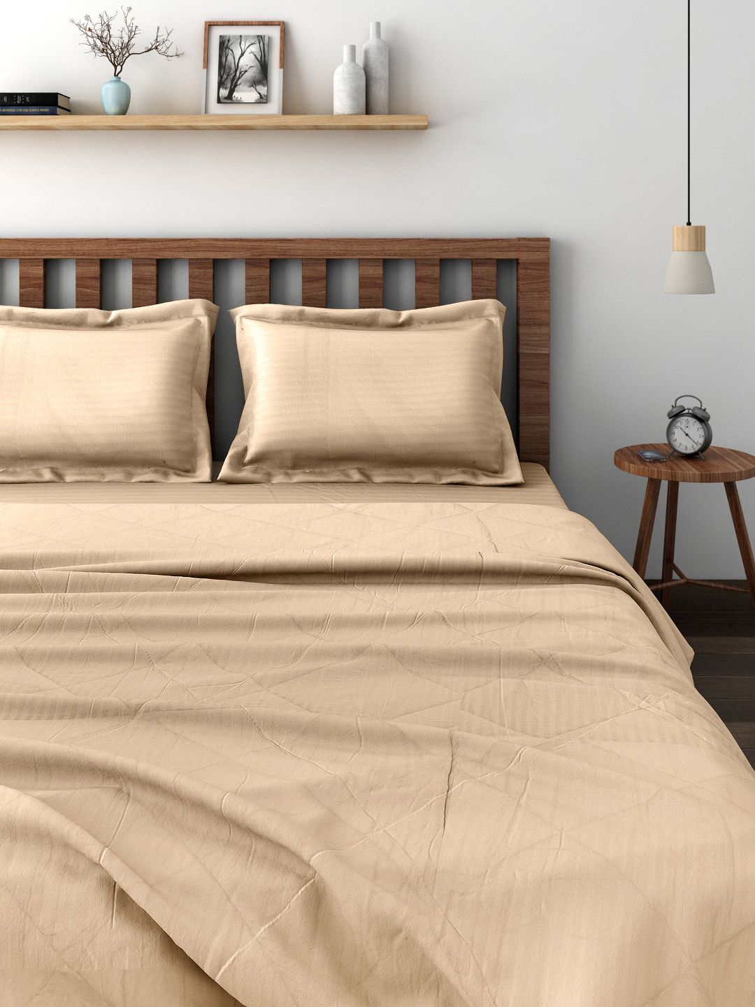 Swayam Beige Co Ordinated Bedding Set With Reversible Quilt Comforter