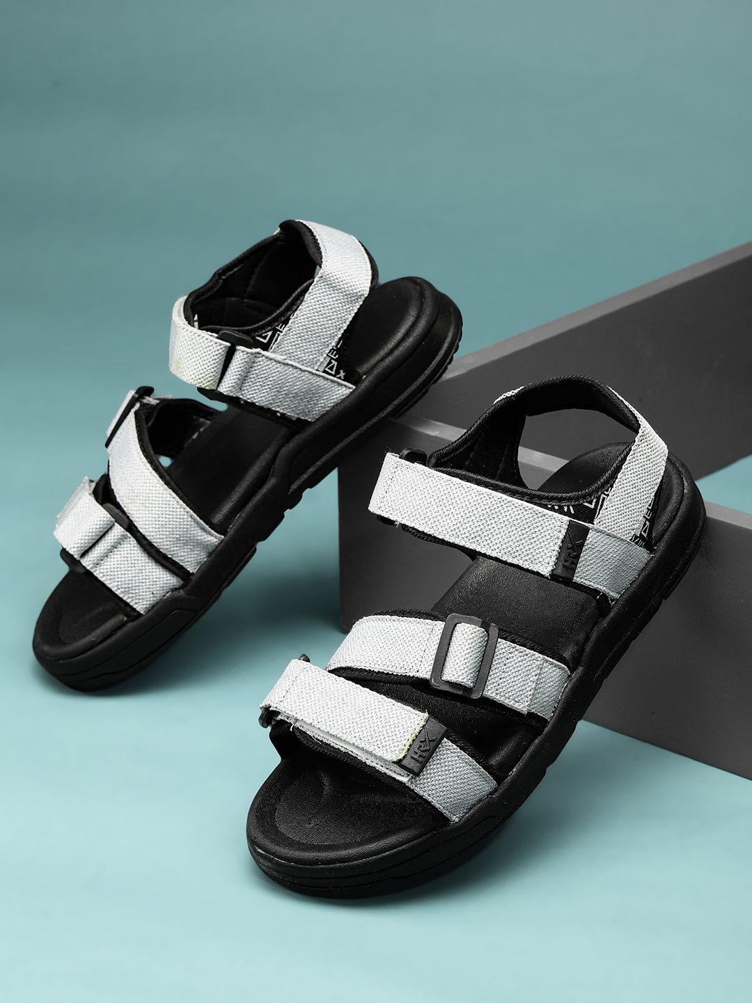 HRX by Hrithik Roshan HRX by Hrithik Roshan Men Grey & Black Solid Hook & Loop Athleisure Sandal