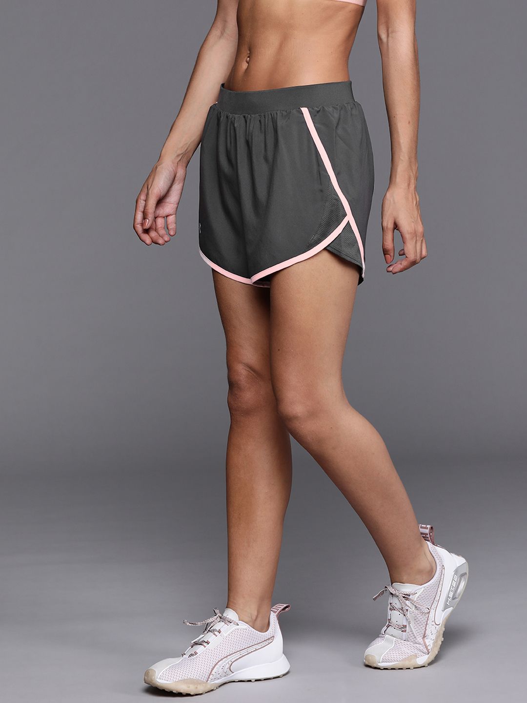 UNDER ARMOUR Women Charcoal Grey Solid Fly-By 2.0 Shorts Price in India