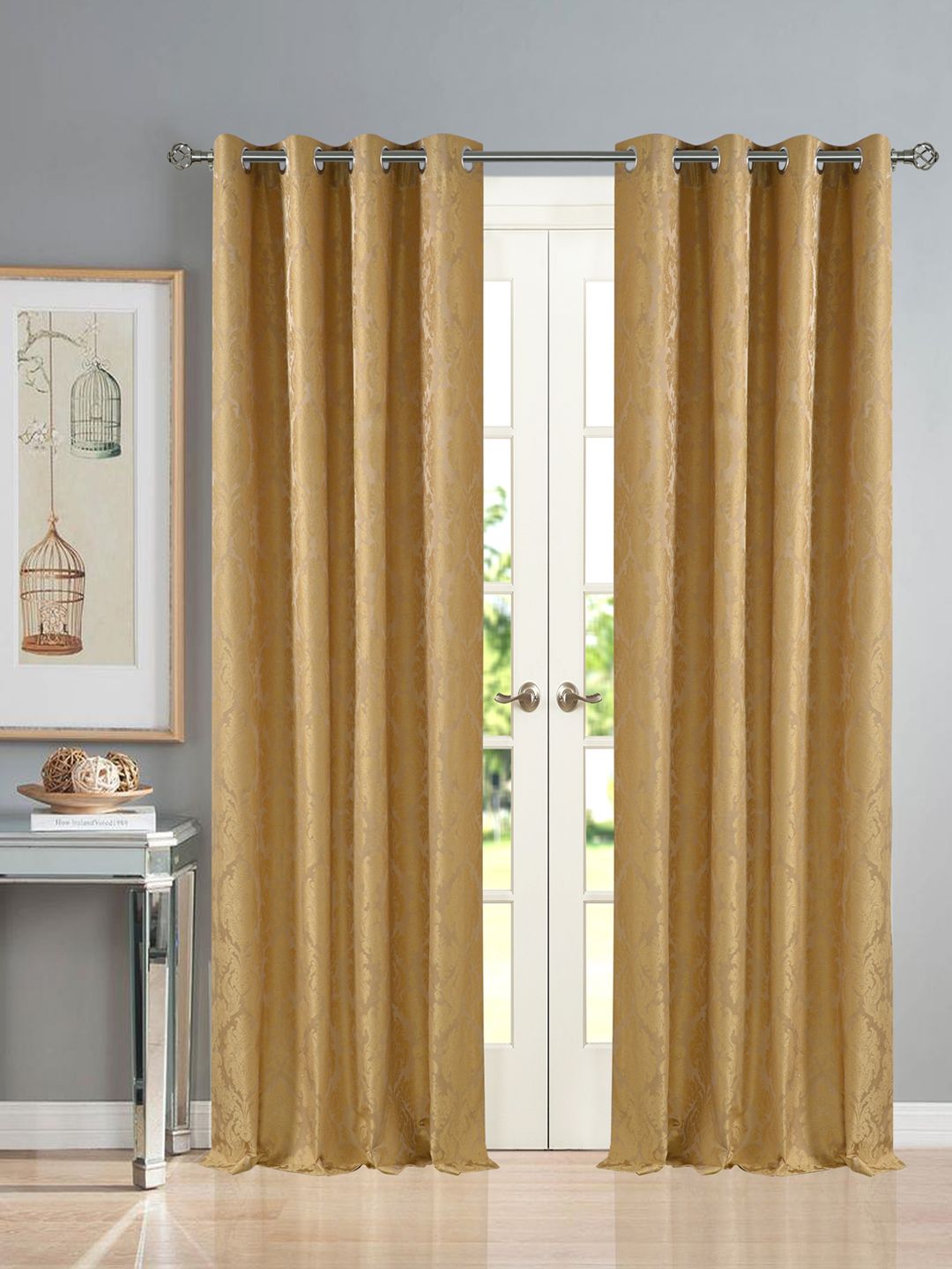 Deco Window Gold & Grey Set of 2 Geometric Room Darkening Door Curtain Price in India