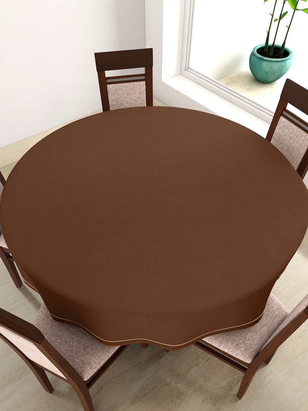 SWAYAM Coffee Brown Round 72" Cotton Table Cloth Price in India