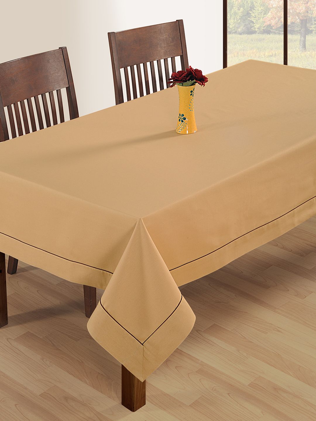 SWAYAM Beige Rectangular 90" x 60" Cotton Table Cloth Price in India